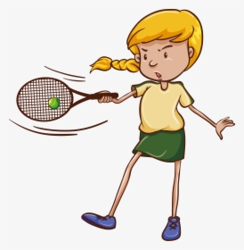 Transparent Girl Tennis Player Clipart - Drawing Of A People Play Tennis, HD Png Download, Free Download