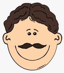 Man, Mustache, Brunette, Brown, Face, Head, Happy - Black Hair Cartoon Man, HD Png Download, Free Download