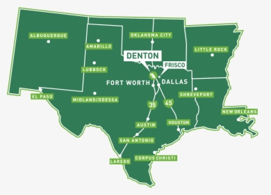 Multi-state Map Around Texas - University Of North Texas Location, HD Png Download, Free Download