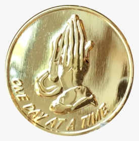 Praying Hands Gold Tone One Day At A Time Medallion - Emblem, HD Png Download, Free Download