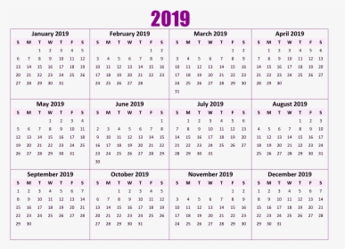 2019 Calendar Png Wallpaper - 12 Month 2019 Calendar Template Word, Transparent Png, Free Download