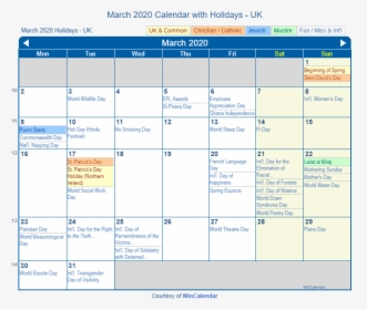 March 2020 Calendar With Uk Holidays - August 2019 Calendar With Holidays India, HD Png Download, Free Download