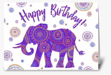 Happy Birthday Elephant Greeting Card - Happy Birthday Purple Elephant, HD Png Download, Free Download