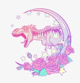 Pastel Pastelgoth Dinosaur Moon Roses Stars Sticker - Pastel Goth T Rex, HD Png Download, Free Download