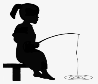 Girl Fishing Silhouette, HD Png Download - kindpng