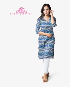 Blue Jaipuri Printed Pure Cotton Kurti With Cotton - Ankle Length Leggings And Kurti, HD Png Download, Free Download