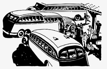 Vintage Travel Busses Free Picture - Bus Station Clipart Black And White, HD Png Download, Free Download