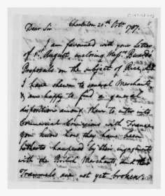 Ralph Izard To Thomas Jefferson October 20 1787 - Paper, HD Png Download, Free Download