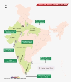 Map Of India Depicting 7 Nuclear Operational Power - 7 Major Nuclear Power Plants In India, HD Png Download, Free Download