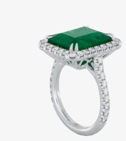 Emerald Diamond Halo Ring White Gold Sbg Los Angeles - Emerald Ring Png, Transparent Png, Free Download