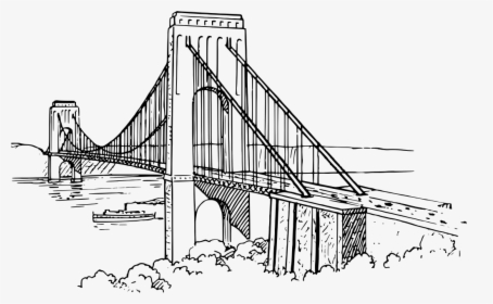 Brooklyn Bridge Line Drawing - Sketch Suspension Bridge Drawing, HD Png Download, Free Download