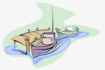 Vector Illustration Of Fishing Boats And Pier Dock - Keelboat, HD Png Download, Free Download