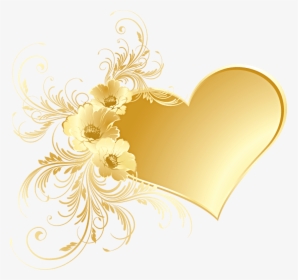 Gold Heart With Flowers, HD Png Download, Free Download