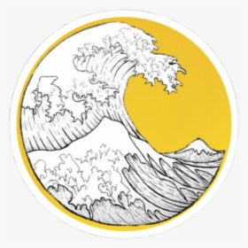 #aesthetic #wave #vsco #yellow #circle #freetoedit - Great Wave Off Kanagawa Line Drawing, HD Png Download, Free Download