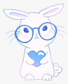 #kawaii #cute #anime #bunny #glasses #heart #blue #happiness - Cartoon, HD Png Download, Free Download
