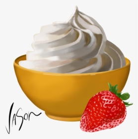 Whipped Cream In Bowl Yellow With Strawberry - Whipped Cream Png Bowl, Transparent Png, Free Download