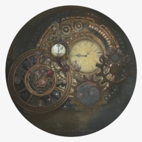 Painting Steampunk Clocks And Gears Round Mousepad - Steampunk Clock, HD Png Download, Free Download