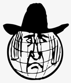 Globe, World, Earth, Hat, Man Face, Sad, Cowboy, Frown - Snowball Earth Drawing Cartoon, HD Png Download, Free Download