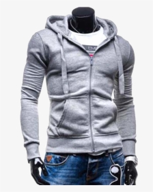Fitted Light Grey Zip Up Hoodie Mens, HD Png Download, Free Download