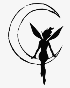 Fairy Silhouette And Moon Tattoo Clipart , Png Download - Fairy On Moon Tattoo, Transparent Png, Free Download