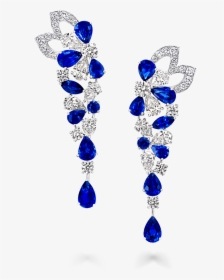 A Pair Of Graff Peony Petal Motif Sapphire And Diamond - Graff Sapphire And Diamond Earrings, HD Png Download, Free Download