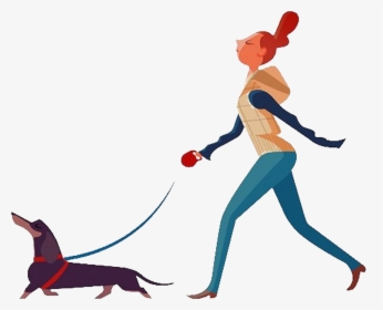 Dog Walking Woman - Girl Walking Dog Art, HD Png Download, Free Download