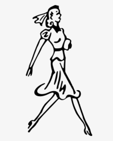 Lady Walking - Black And White Walking Drawing, HD Png Download, Free Download