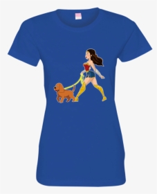 Wonder Woman Walking A Cocker Spaniel 3516 Lat Ladies - T-shirt, HD Png Download, Free Download
