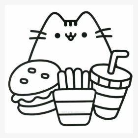 Cat With Food Coloring Page - Easy Cool Coloring Pages, HD Png Download, Free Download