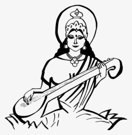 Saraswati Hd Png - God Sarswati Black & White, Transparent Png, Free Download