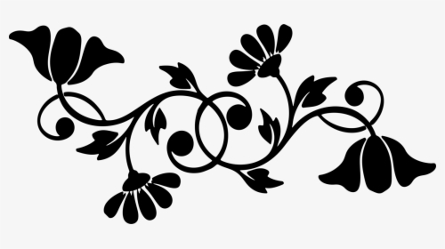 Floral Flourish Flowers Motif Silhouette Abstract - Black And White Flower Motif, HD Png Download, Free Download
