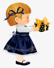 Christmas Little Girl With Gift Disney Clipart, Cute - Clip Art, HD Png Download, Free Download