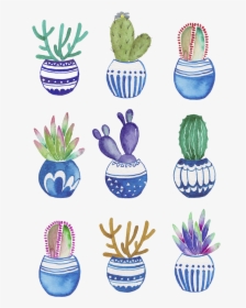 Flowerpot Drawing Watercolor Potted Cactus Painting - Cactus In Pot Drawing, HD Png Download, Free Download