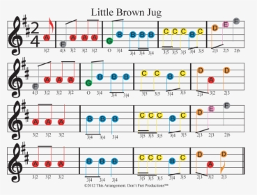 Color Coded Beginner Guitar Sheet Music For Little - Little Brown Jug Piano Letters, HD Png Download, Free Download