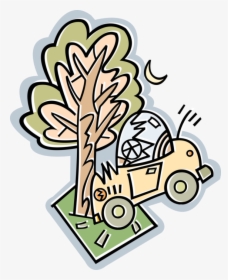 Vector Illustration Of Automobile Car Accident Vehicle - Car Crash Into Tree Cartoon, HD Png Download, Free Download