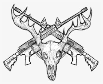Deer Skull Drawing - Skull And Crossed Rifles, HD Png Download, Free Download