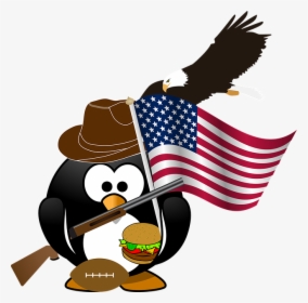 Penguin, Flag, Eagle, American, Patriotic, Burger, - Bald Eagle Flying Clip Art, HD Png Download, Free Download