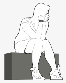 Sitting Girl Drawing Png, Transparent Png, Free Download