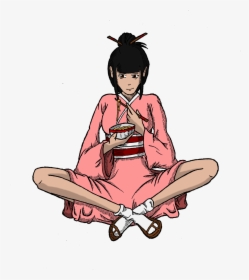 Girl Eating Noodles By Kolotation Girl Eating Noodles - Sitting, HD Png Download, Free Download
