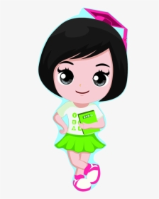 Girls With Short Hair - Cartoon Girl With Short Black Hair, HD Png Download, Free Download