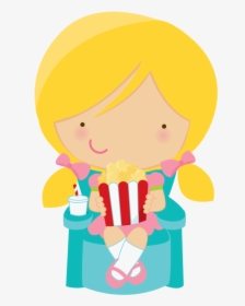 Cute Clipart Girl Eating Popcorn Minus - Girl Eating Popcorn Clipart, HD Png Download, Free Download