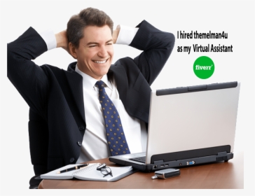 Transparent Virtual Assistant Clipart - Businessman With Laptop Png, Png Download, Free Download