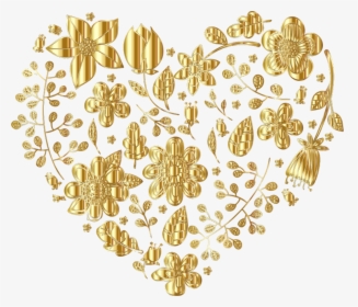 Gold Floral Heart Variation 2 No Background - Big Gold Heart Background, HD Png Download, Free Download