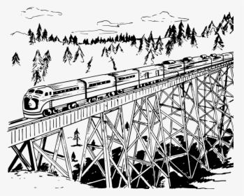 Line Art,angle,art - Railway Track On A Bridge Drawing, HD Png Download, Free Download
