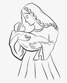 Transparent Jesus Face Png - Mother Mary With Jesus Drawing, Png Download, Free Download