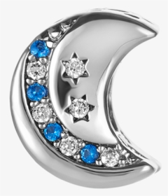 Silver Crescent Moon Bead With Blue And Clear Cz Stones - Engagement Ring, HD Png Download, Free Download