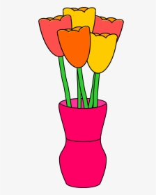 Pink Vase Of Multicolored Tulips Clip Arts - Flower Vase Clip Art, HD Png Download, Free Download