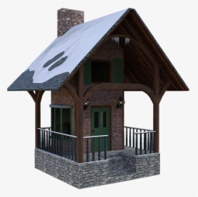 Cabin, Winter, Snow, Cottage, House, Porch, Windows - Cottage, HD Png Download, Free Download