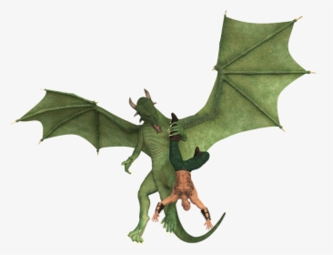 Dragon, Green Dragon, Flying, Man, Caught, Fight - Vliegende Draak Png, Transparent Png, Free Download