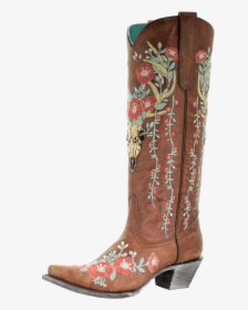 Corral Women"s Skull Overlay & Floral Embroidery Deerskin - Cowboy Boot, HD Png Download, Free Download